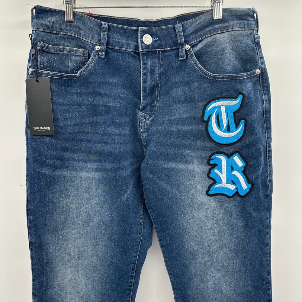 True Religion Bobby Applique Relaxed Baggy Jeans Medium Blaze Wash 33X32 NWT New